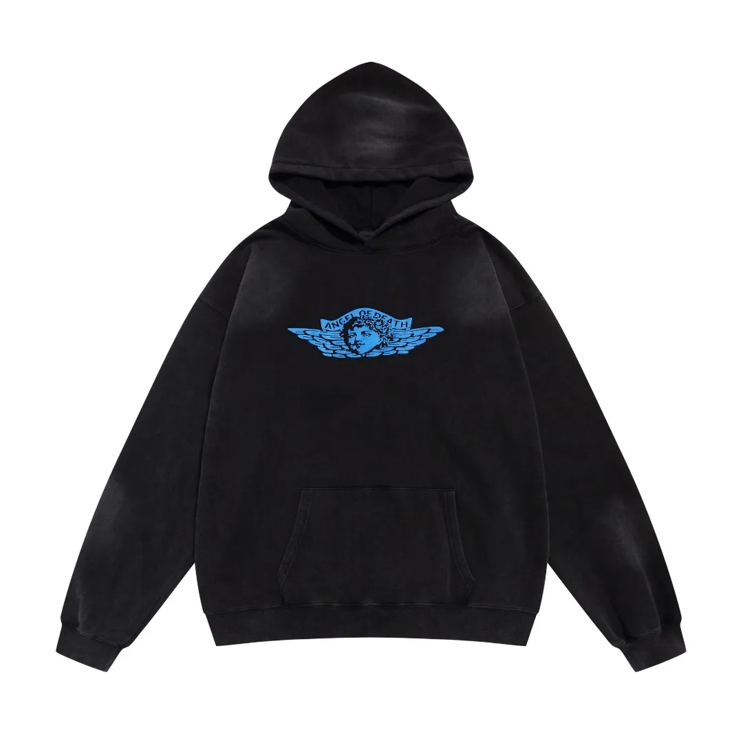 SAINT Michael retro angel print loose heavyweight washed distressed casual vintage hoodie sweatshirt top Fabric: 420g Style number: SM631 Size: S-M-L-XL Color: black and red-black and blue-blue and yellow Price: P236